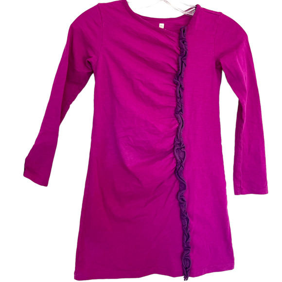 Tea Collection girls magenta purple ruffle front dress size 8 - Picture 1 of 6